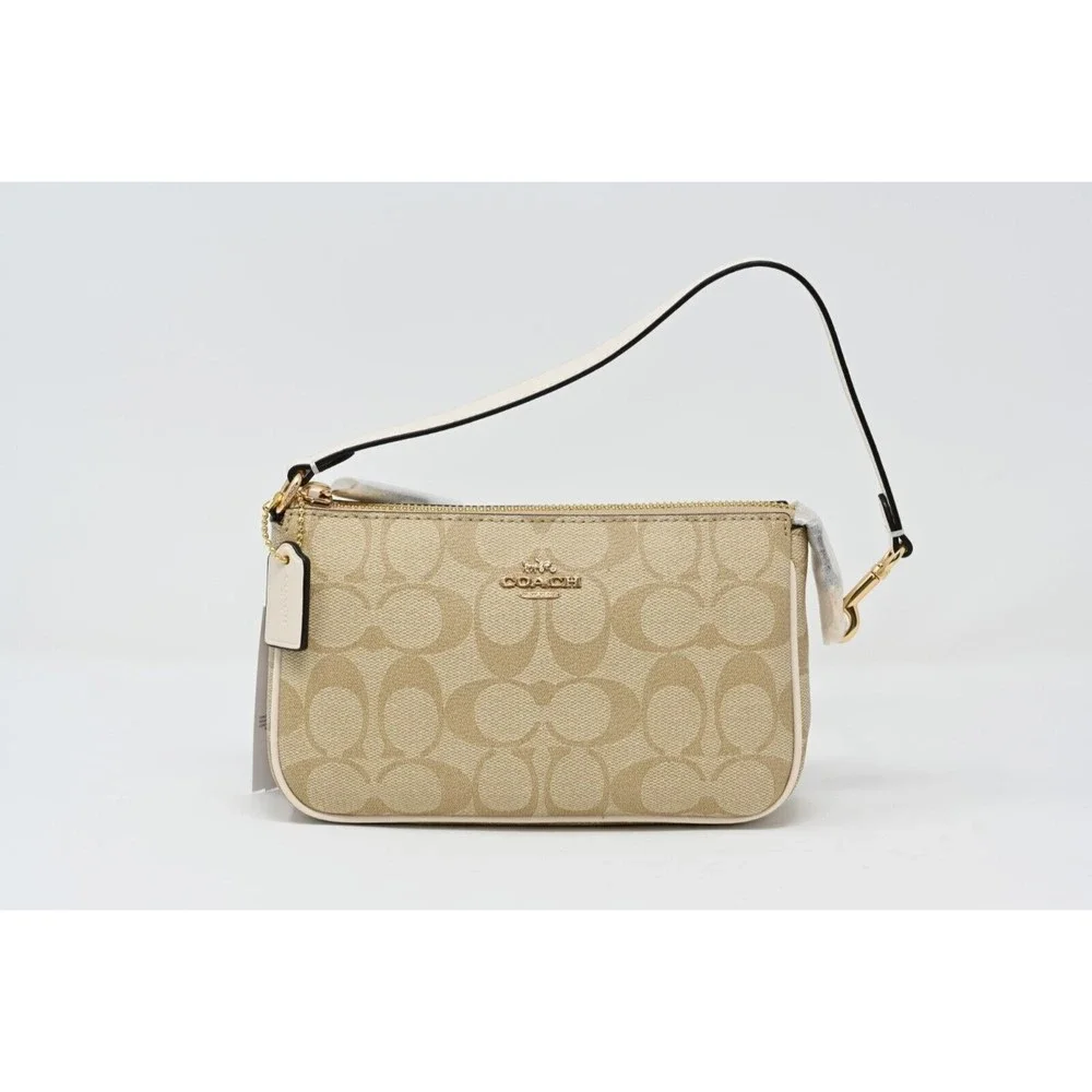 COACH NOLITA 19 Wristlet Light Khaki Signature Coated Canvas C3308 White $188